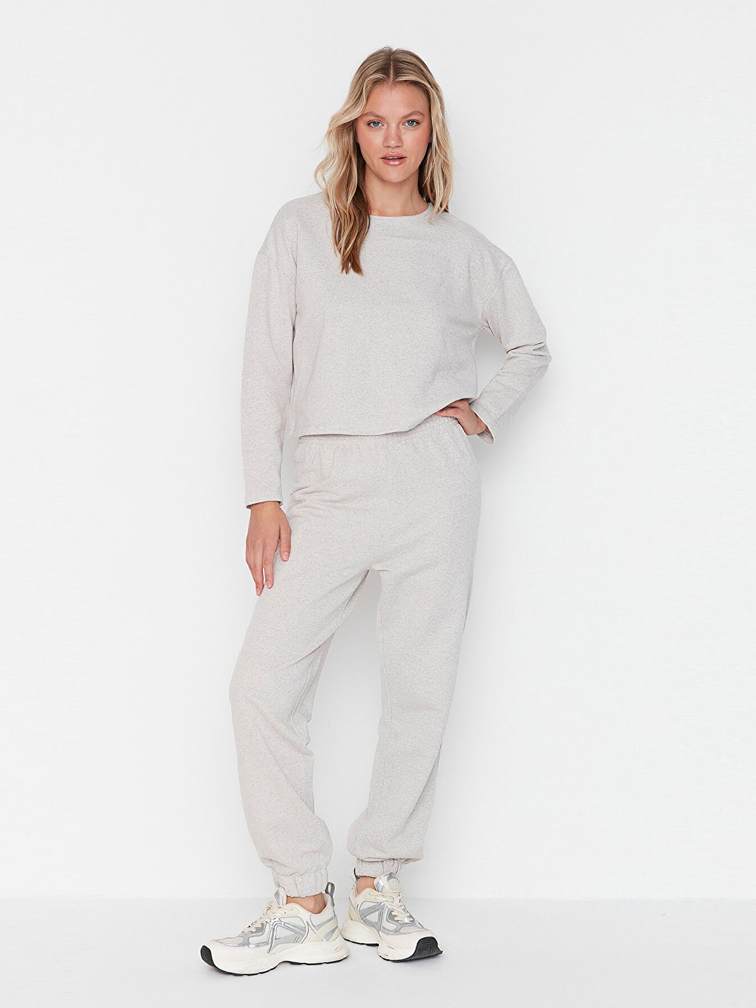 

Trendyol Women Beige T-shirt with Trousers Co-Ords Set