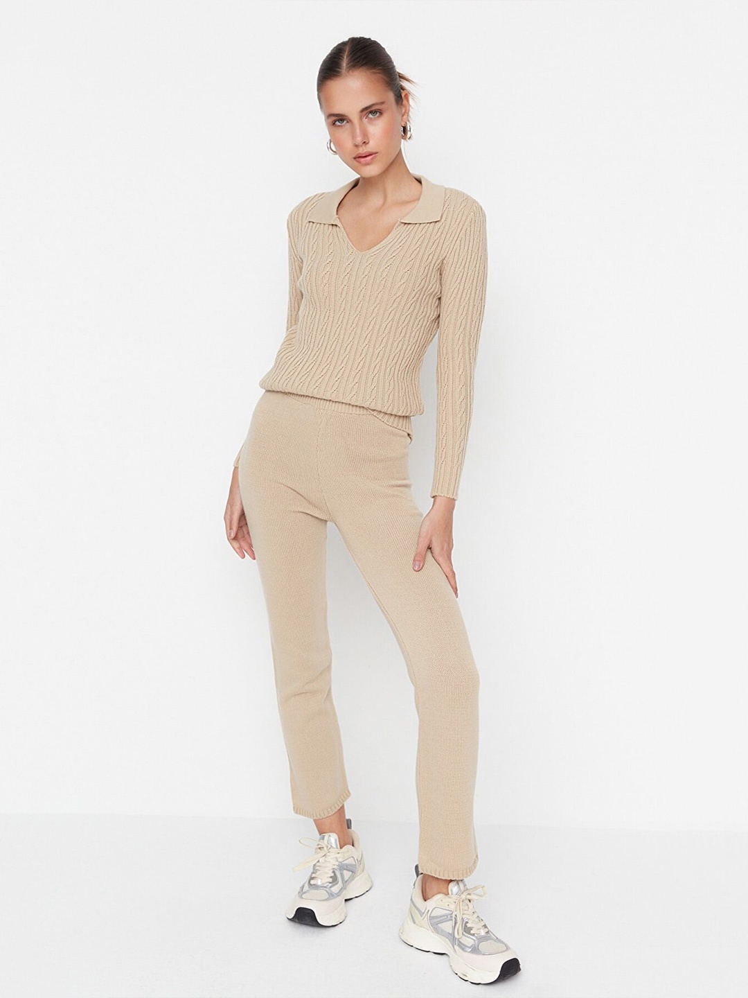 

Trendyol Women Self Design Co-Ords, Beige