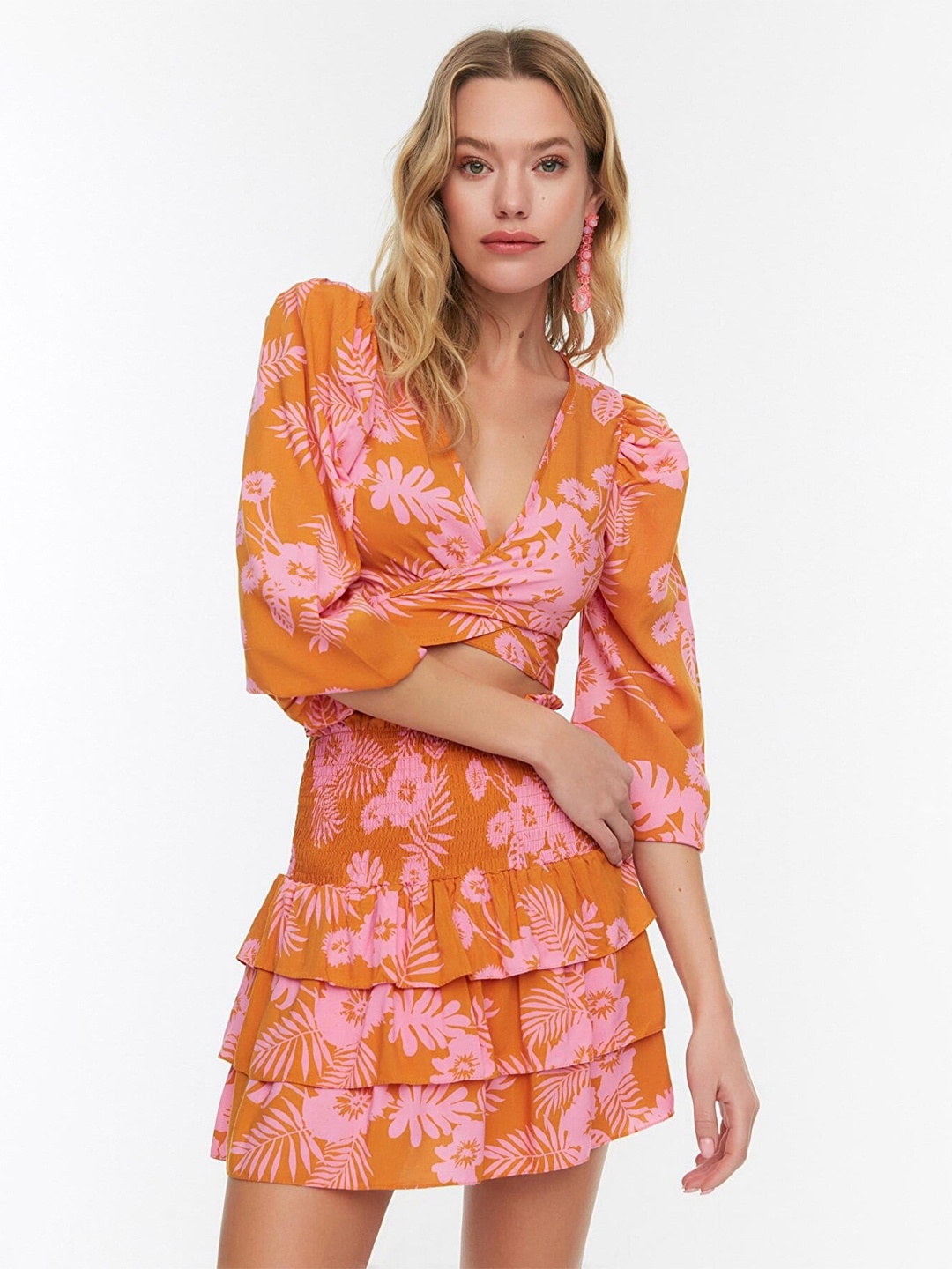 

Trendyol Woman Floral Print Top & Skirt, Orange