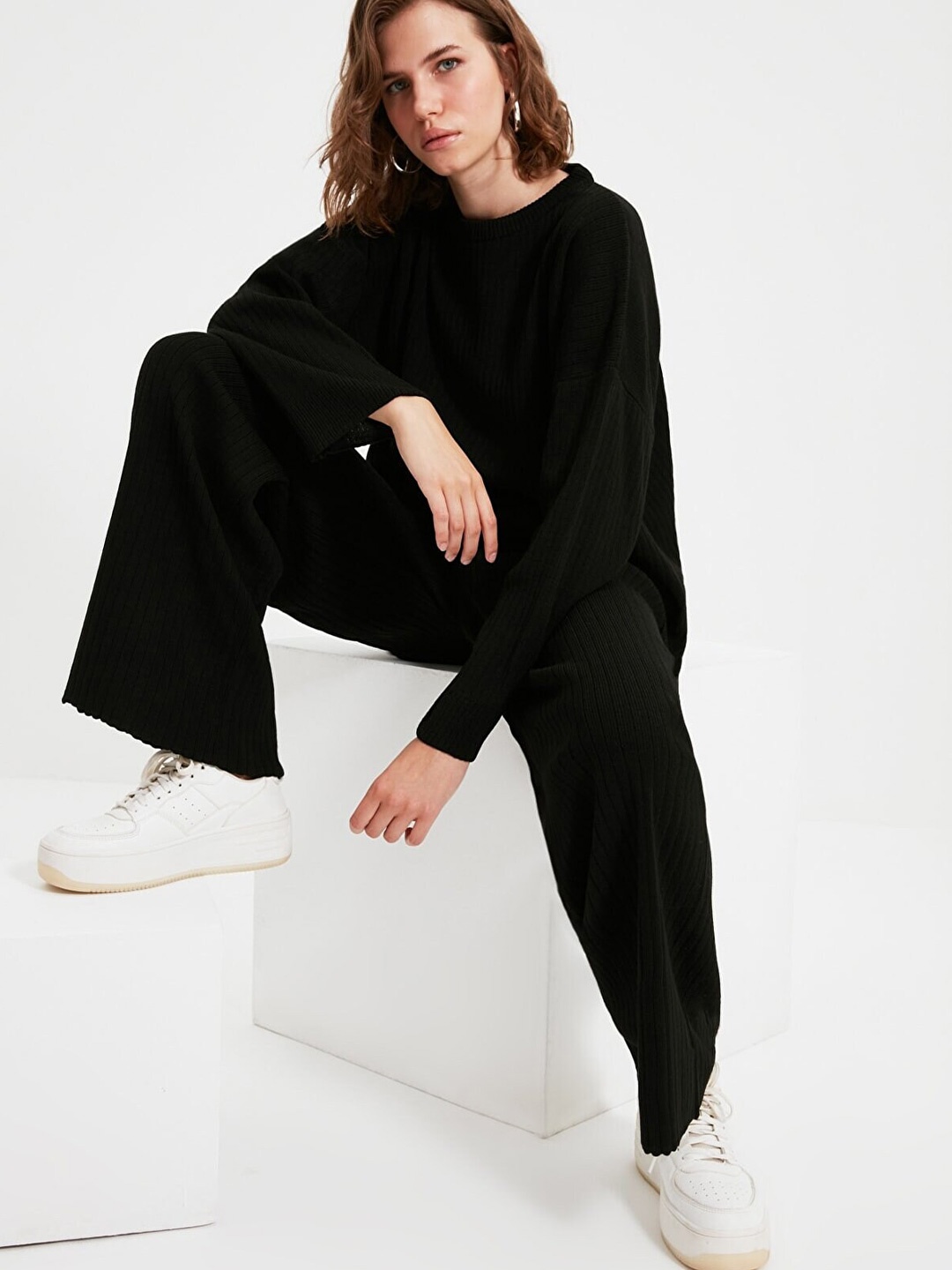 

Trendyol Women Black T-shirt with Palazzos Co-Ords Set