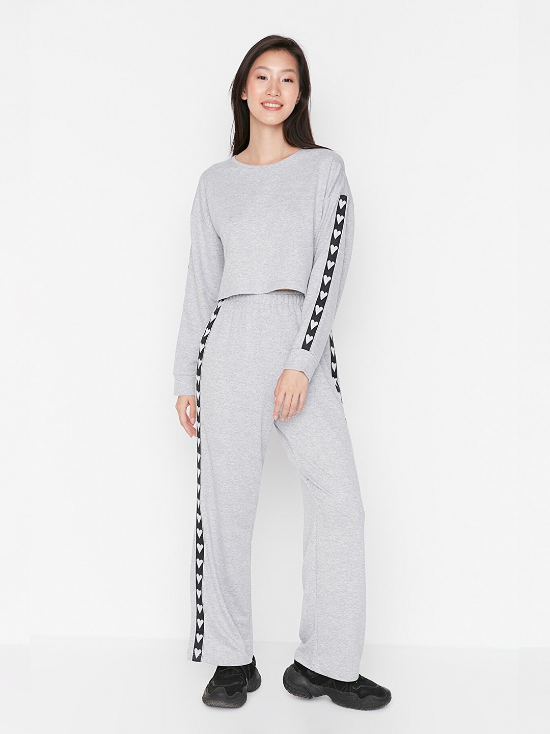 

Trendyol Women Grey Solid T-shirt with Trousers Co-Ords Set
