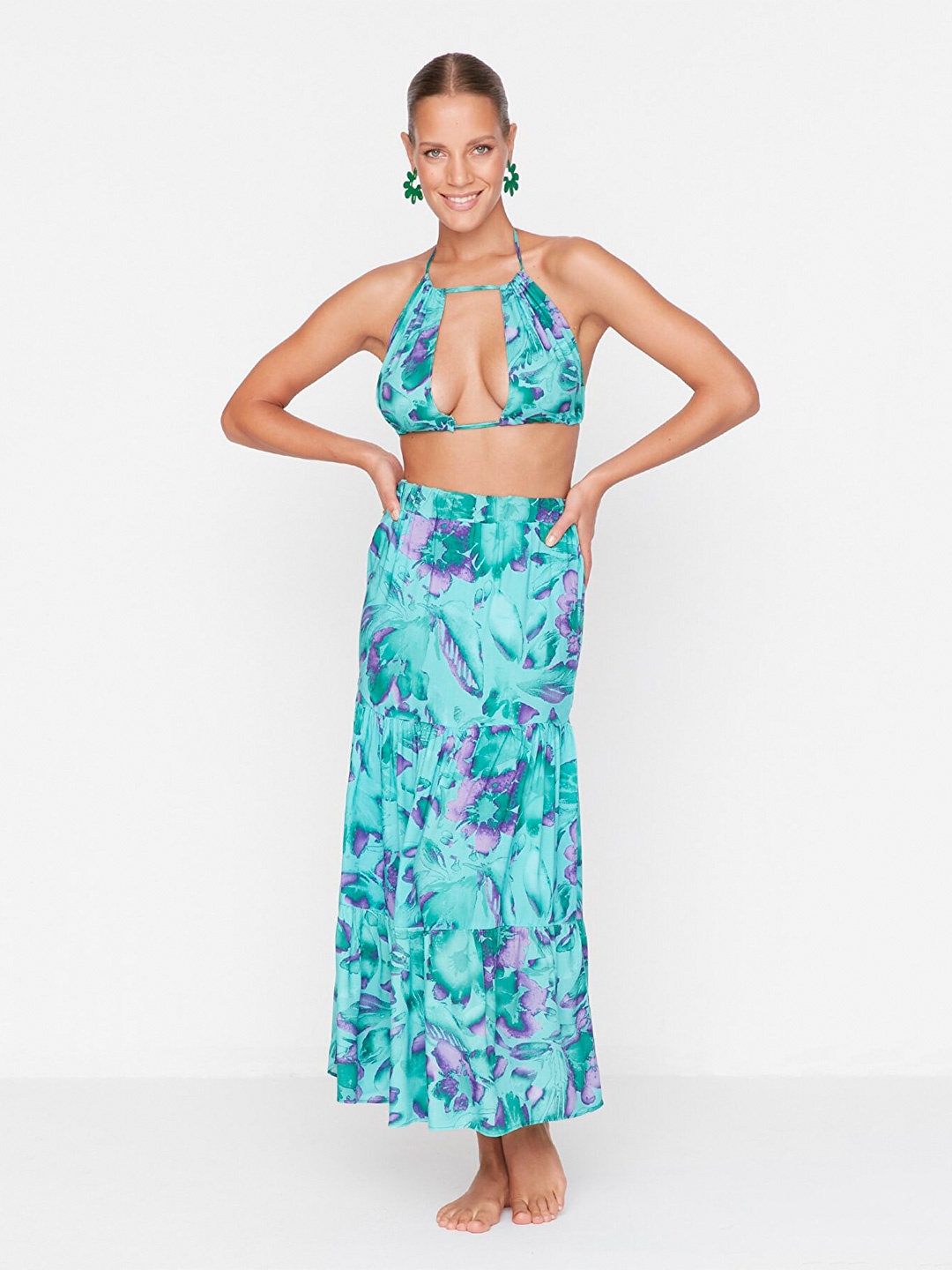 

Trendyol Women Viscose Printed Co-Ords, Green