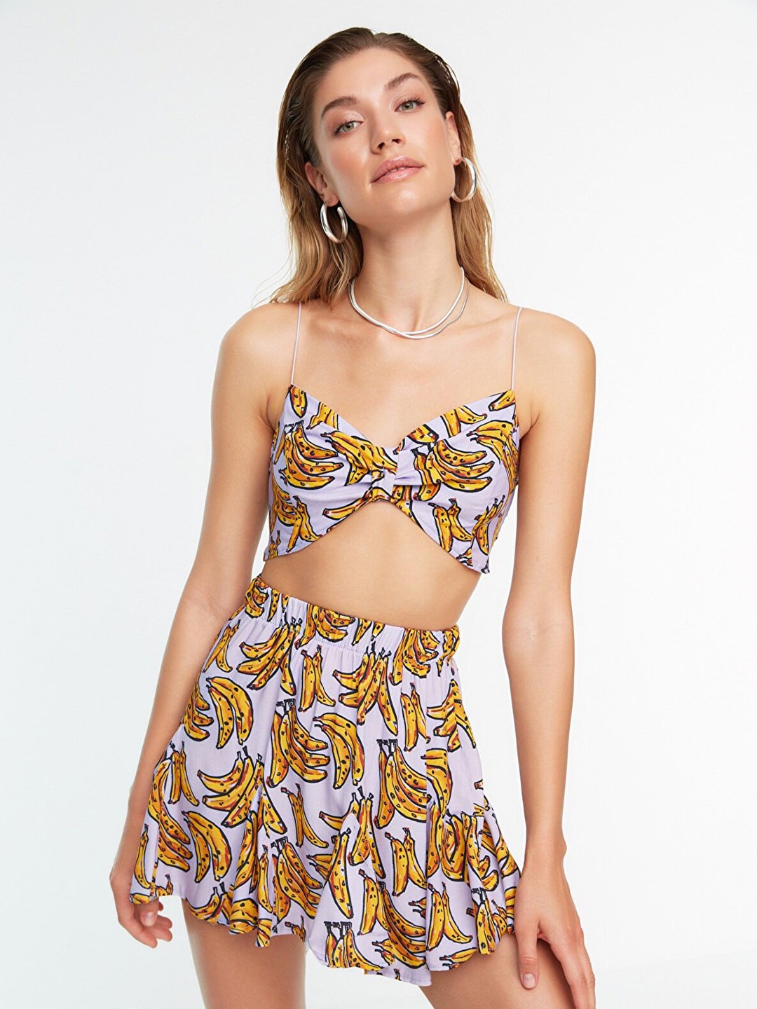 

Trendyol Women White & Yellow Printed Top with Skirt