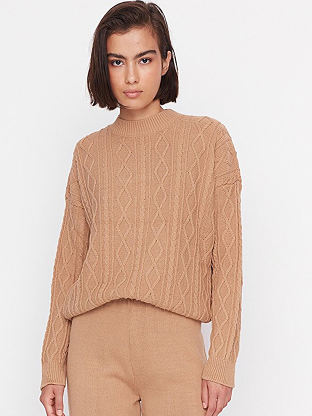 

Trendyol Women Acrylic Self Design Co-Ords, Beige