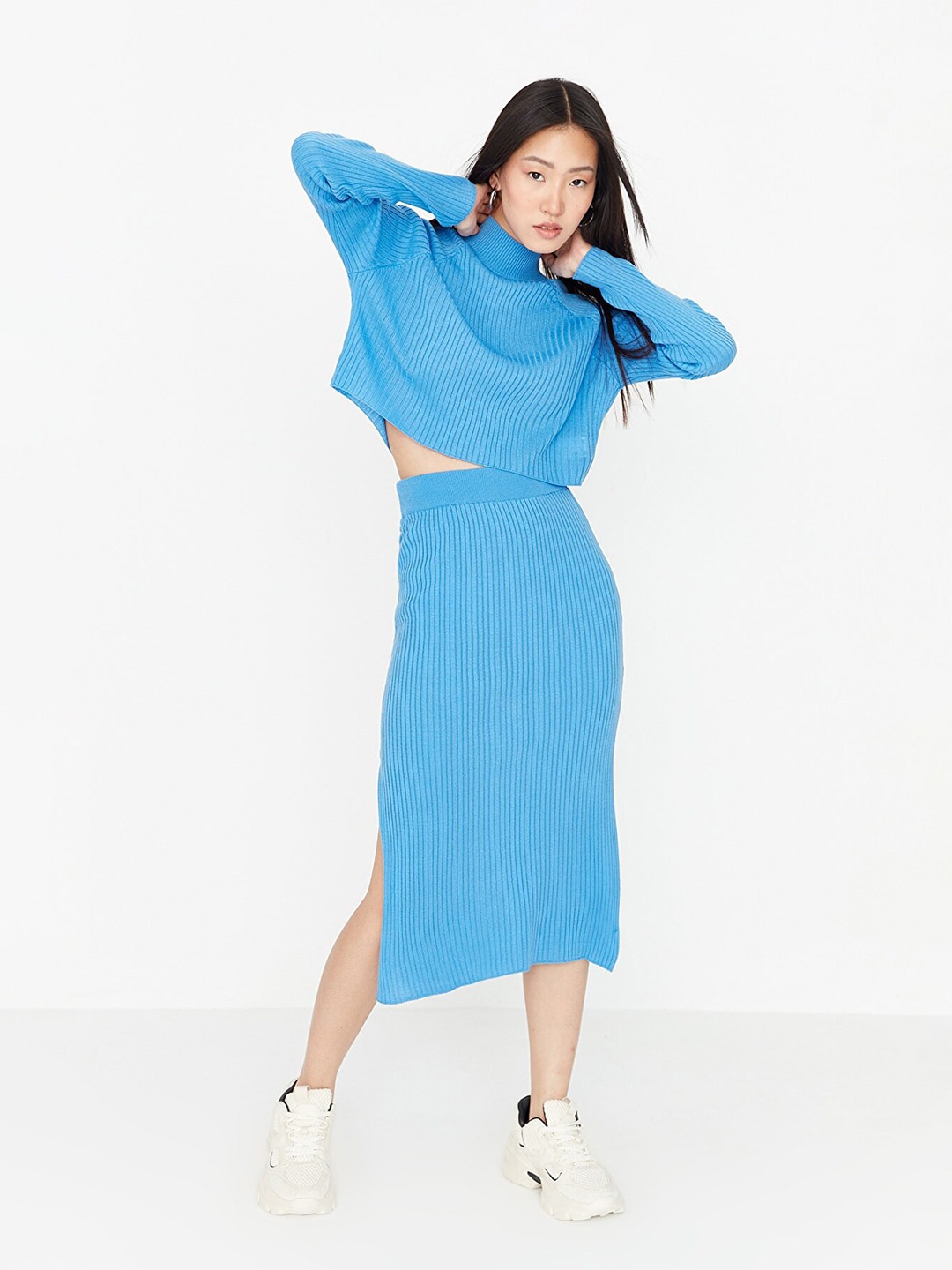 

Trendyol Women Blue Solid Skirt With Top