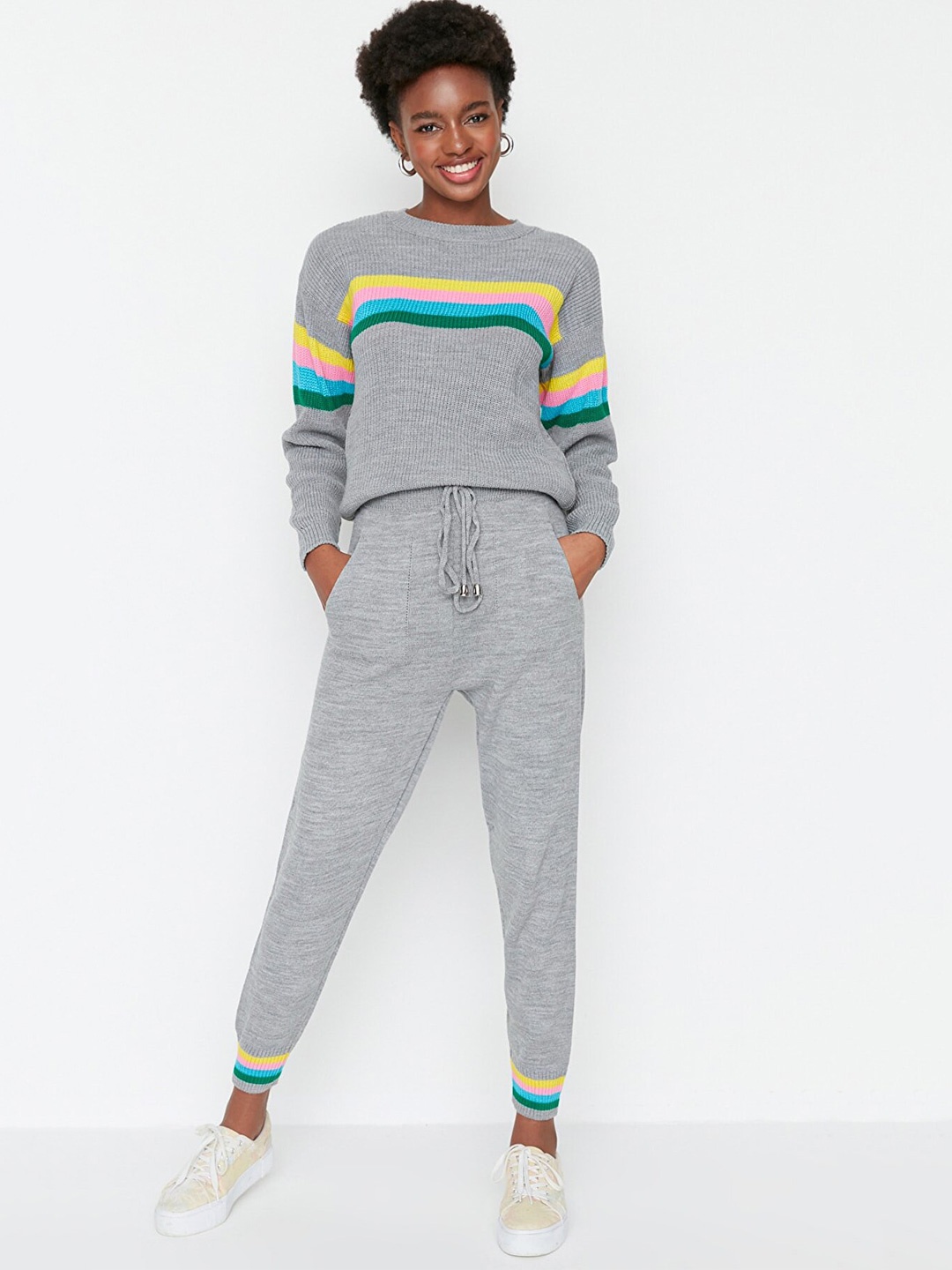 

Trendyol Women Grey Striped Co-Ords Set