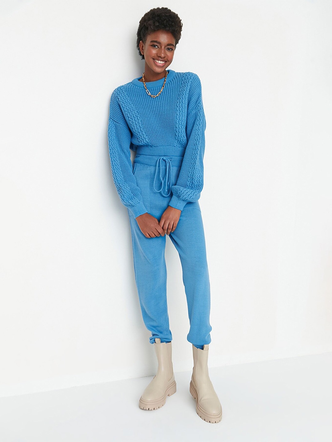 

Trendyol Women Acrylic Self Design Co-Ords, Blue
