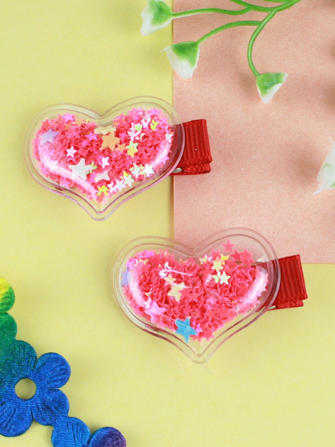 

Asthetika Kids Girls Red & Gold-Toned Set of 2 Embellished Alligator Hair Clip