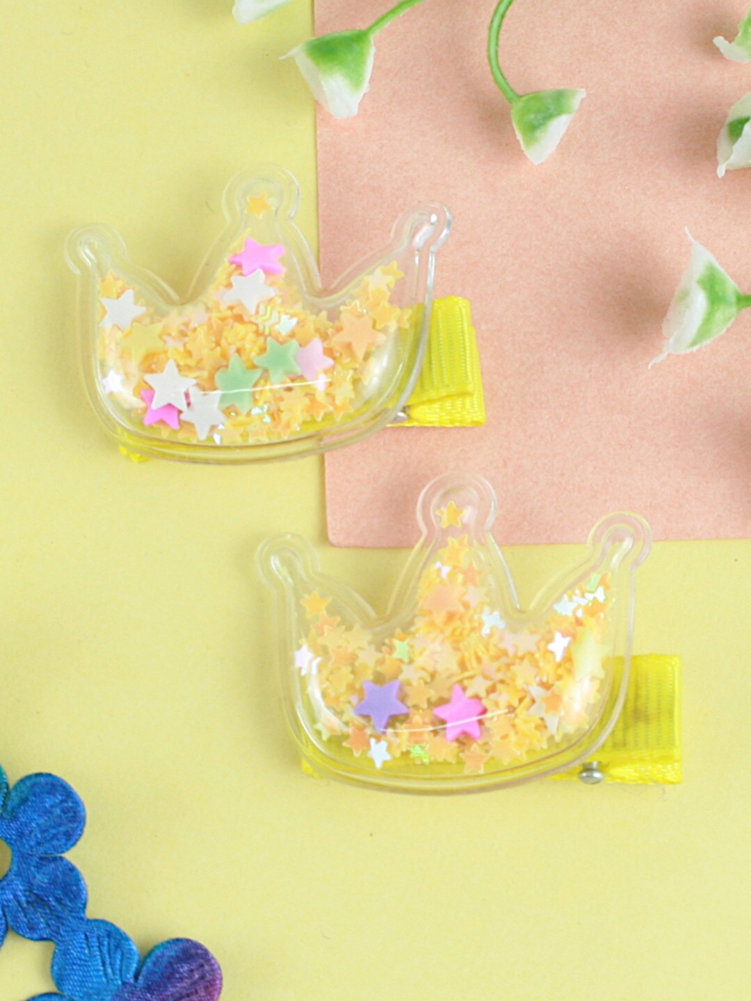 

asthetika Set of 2 Kids Girls Yellow & Pink Embellished Alligator Hair Clip