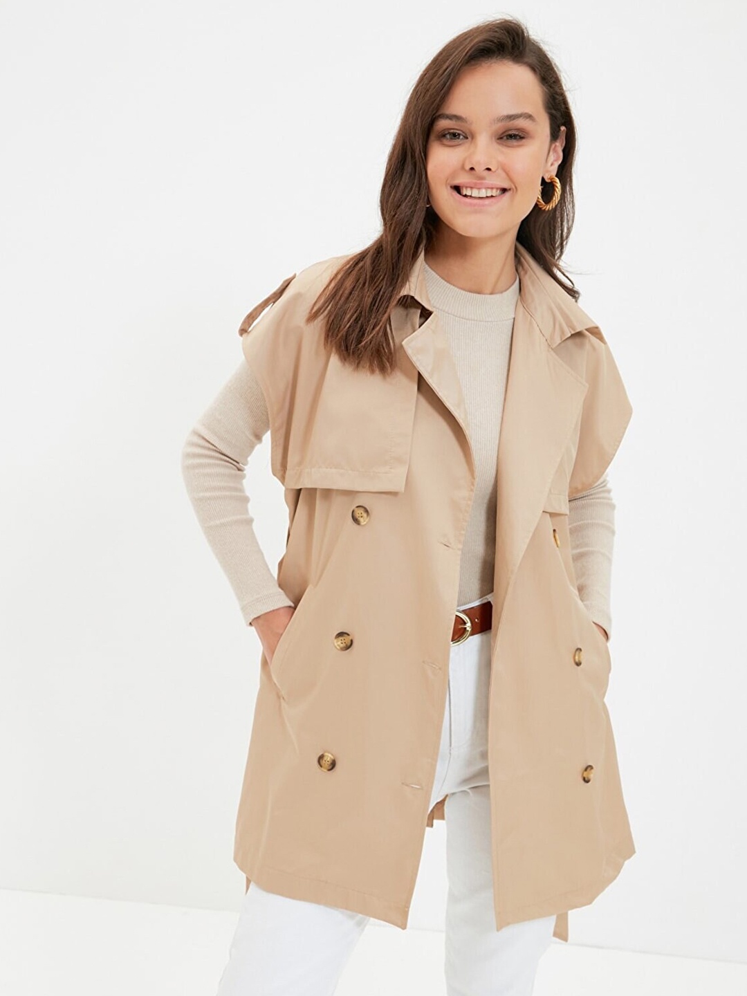 

Trendyol Women Double Breasted Overcoat, Camel brown