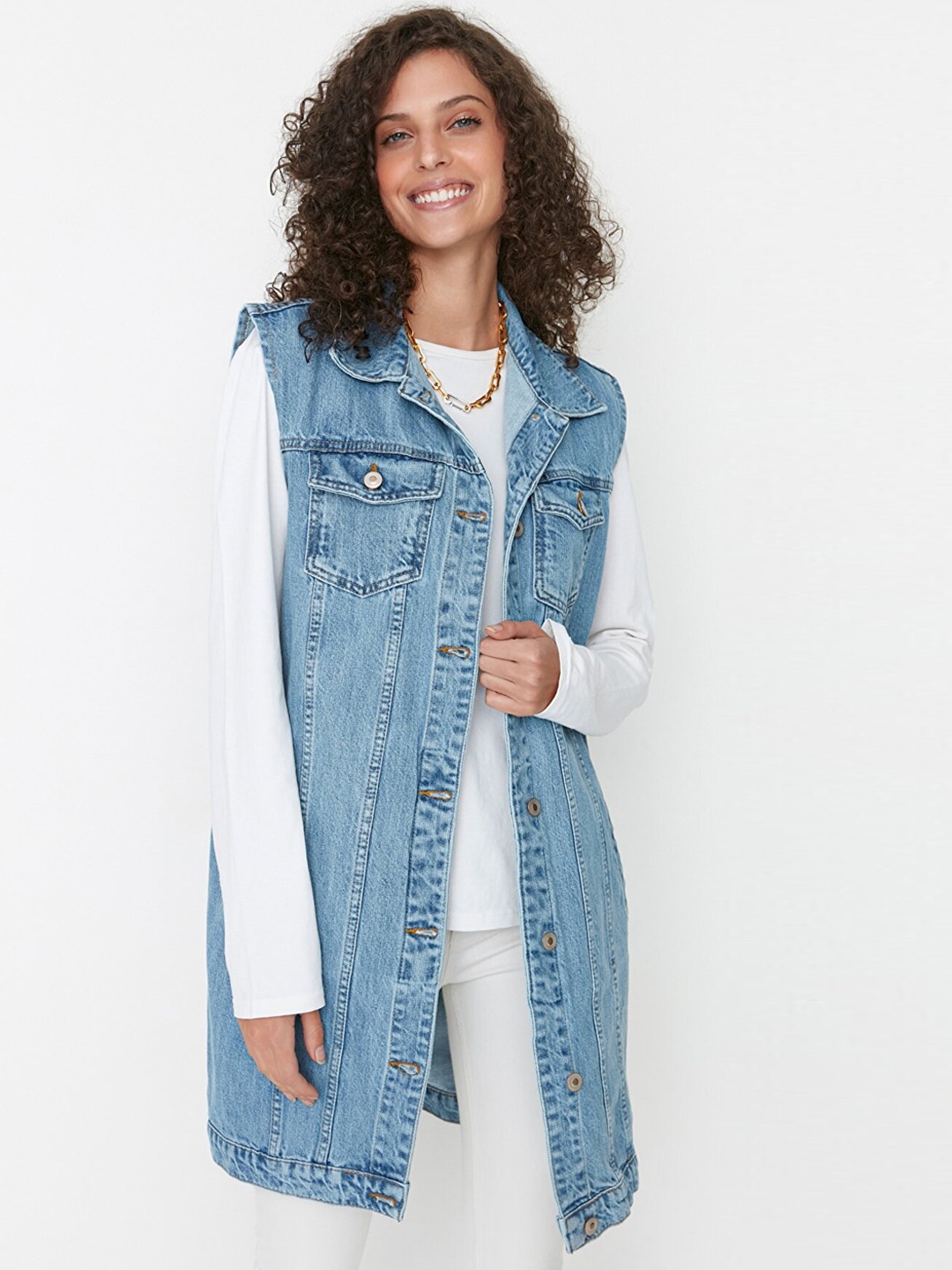 

Trendyol Women Blue Longline Denim Jacket