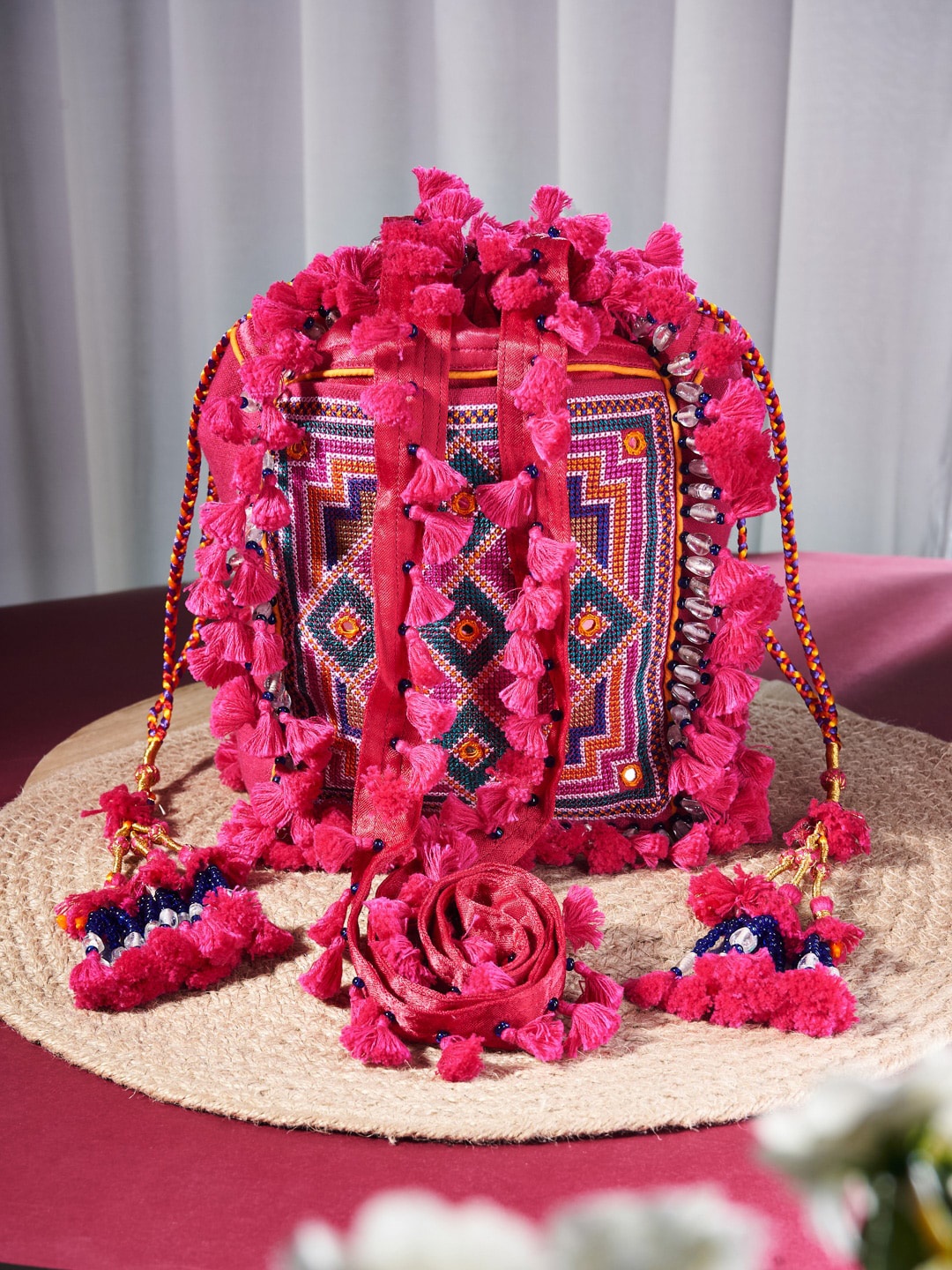 

Fabindia Pink Cotton Embellished Shopper Sling Bag