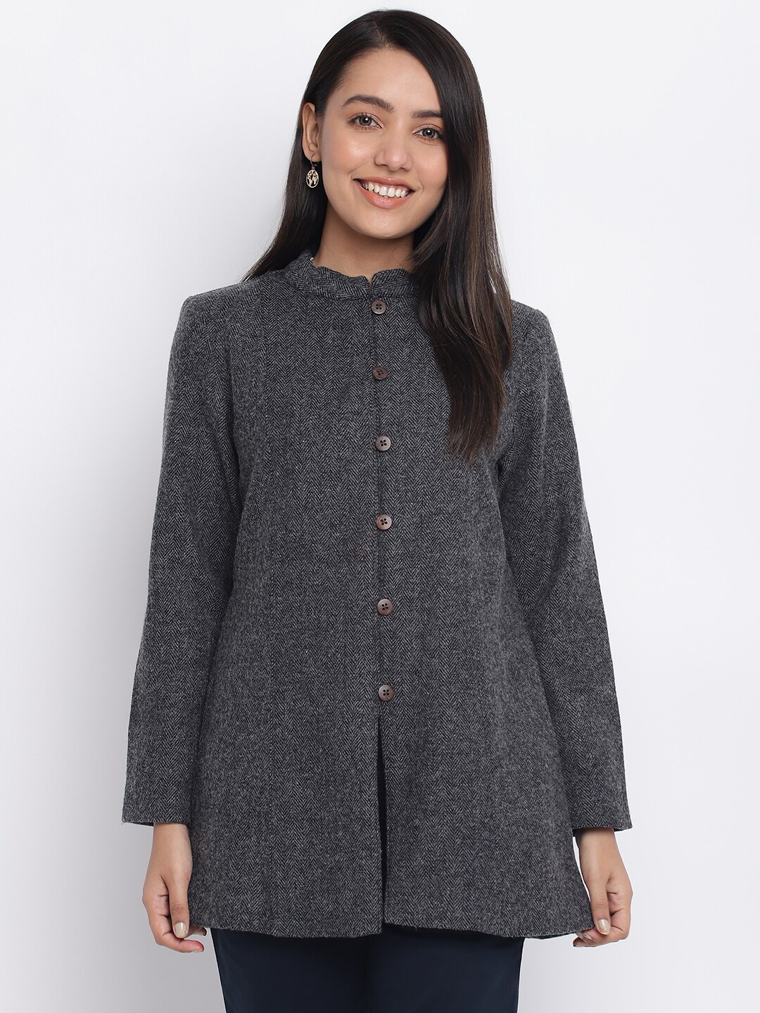 

Fabindia Women Grey Longline Tailored Jacket