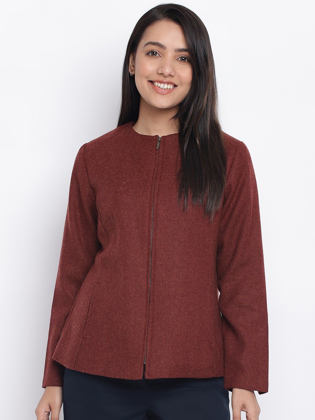 

Fabindia Women Maroon Tailored Jacket