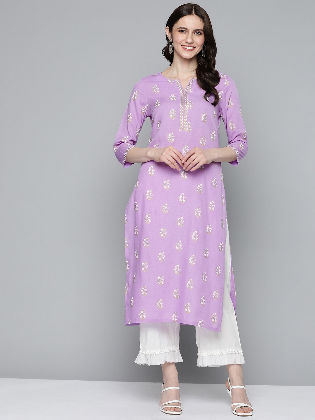 

HERE&NOW Women Pink & Beige Ethnic Motifs Printed Straight Kurta