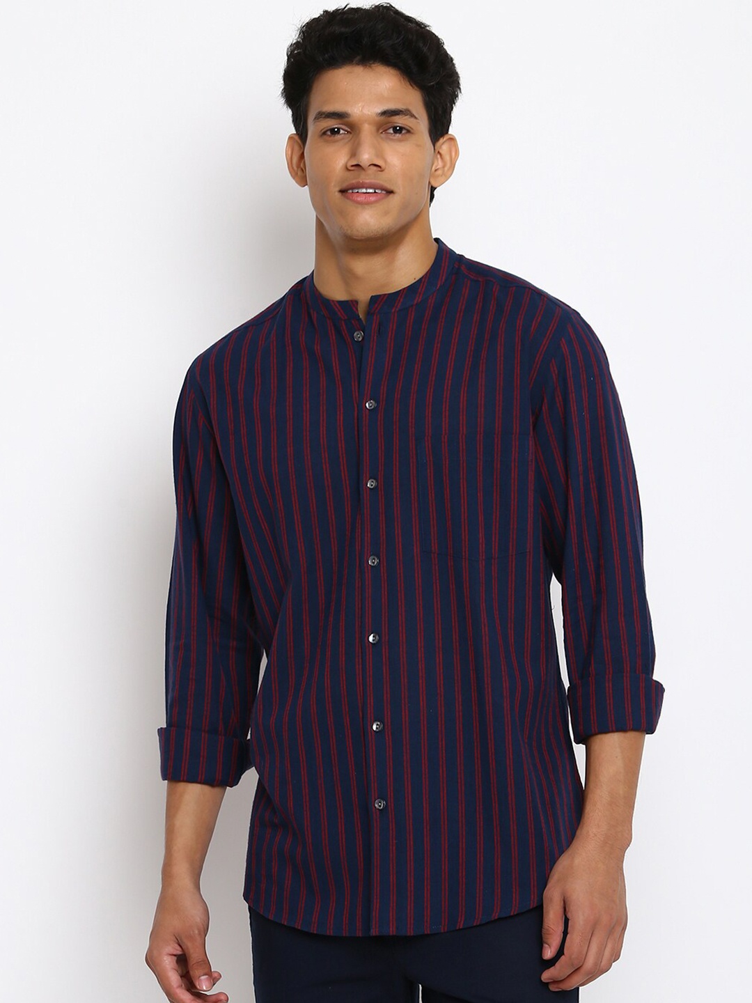 

Fabindia Men Blue Slim Fit Striped Cotton Casual Shirt