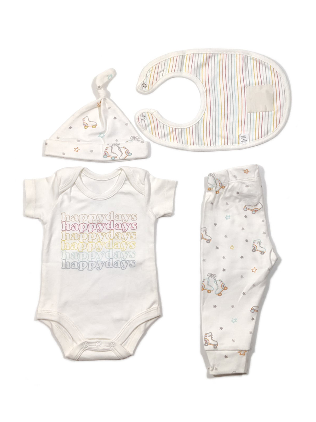 

Moms Home Infants Set Of 4 White Printed Pure Cotton Baby Apparel Gift Set