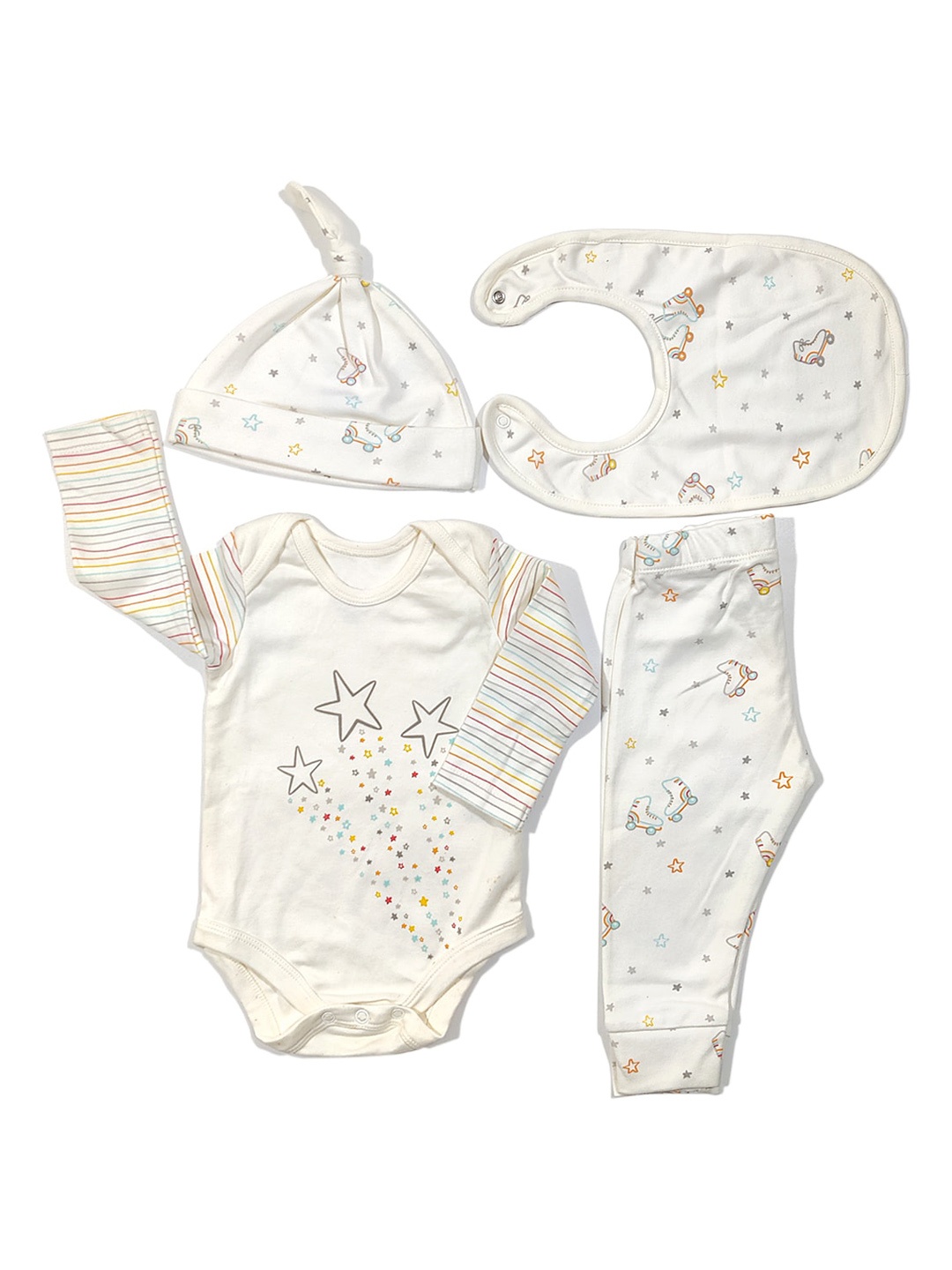 

Moms Home Infants 4-Pcs Organic Cotton Baby Apparel Gift Set, White