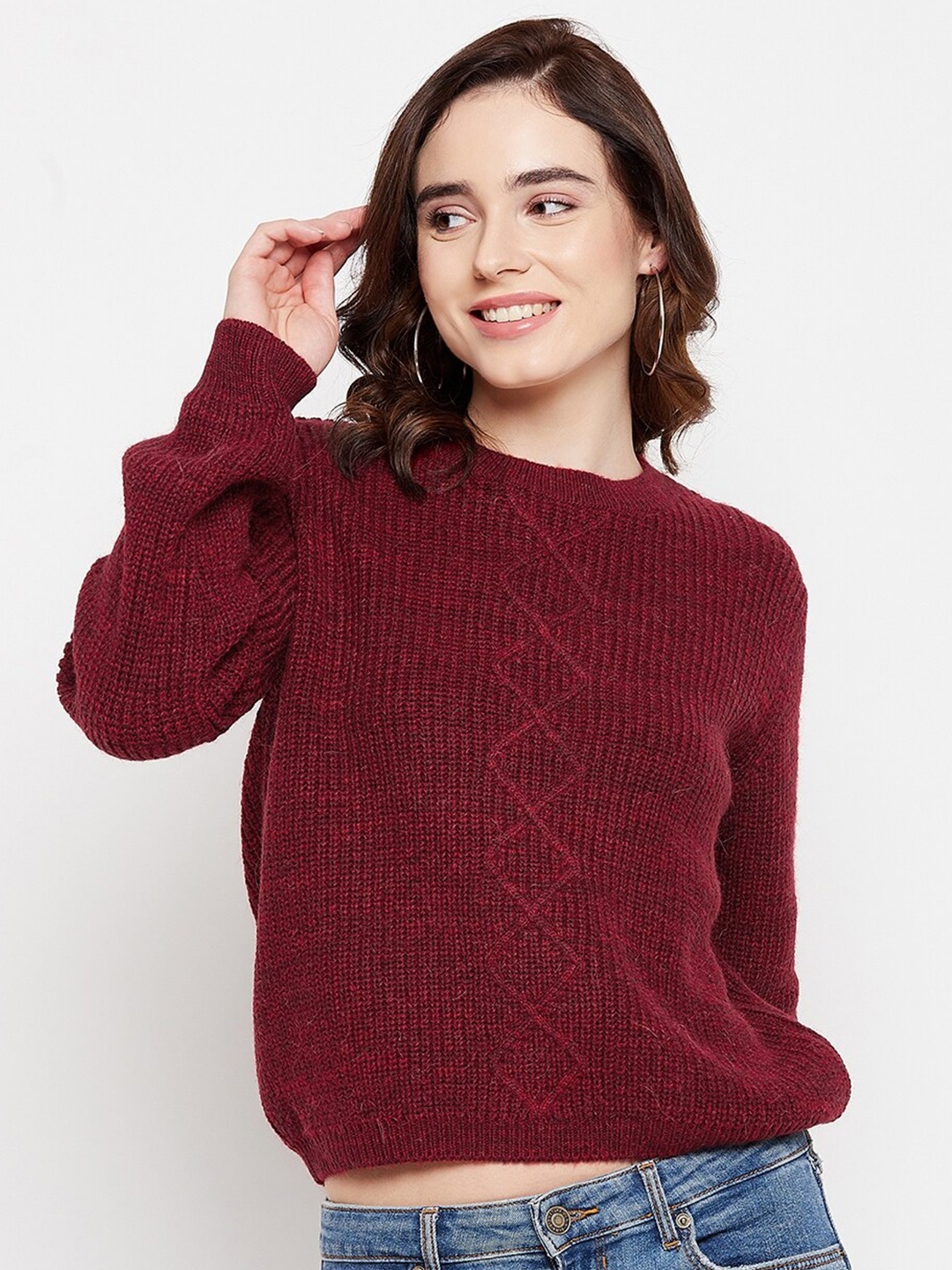

Madame Women Red Cable Knit Pullover