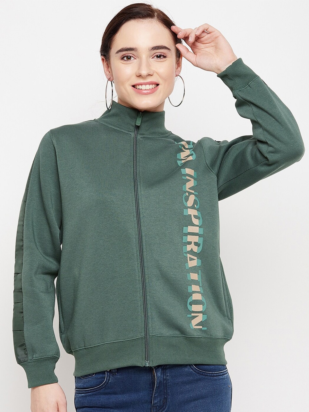 

Madame Women Green Typography Printed Cotton Sweatshirt