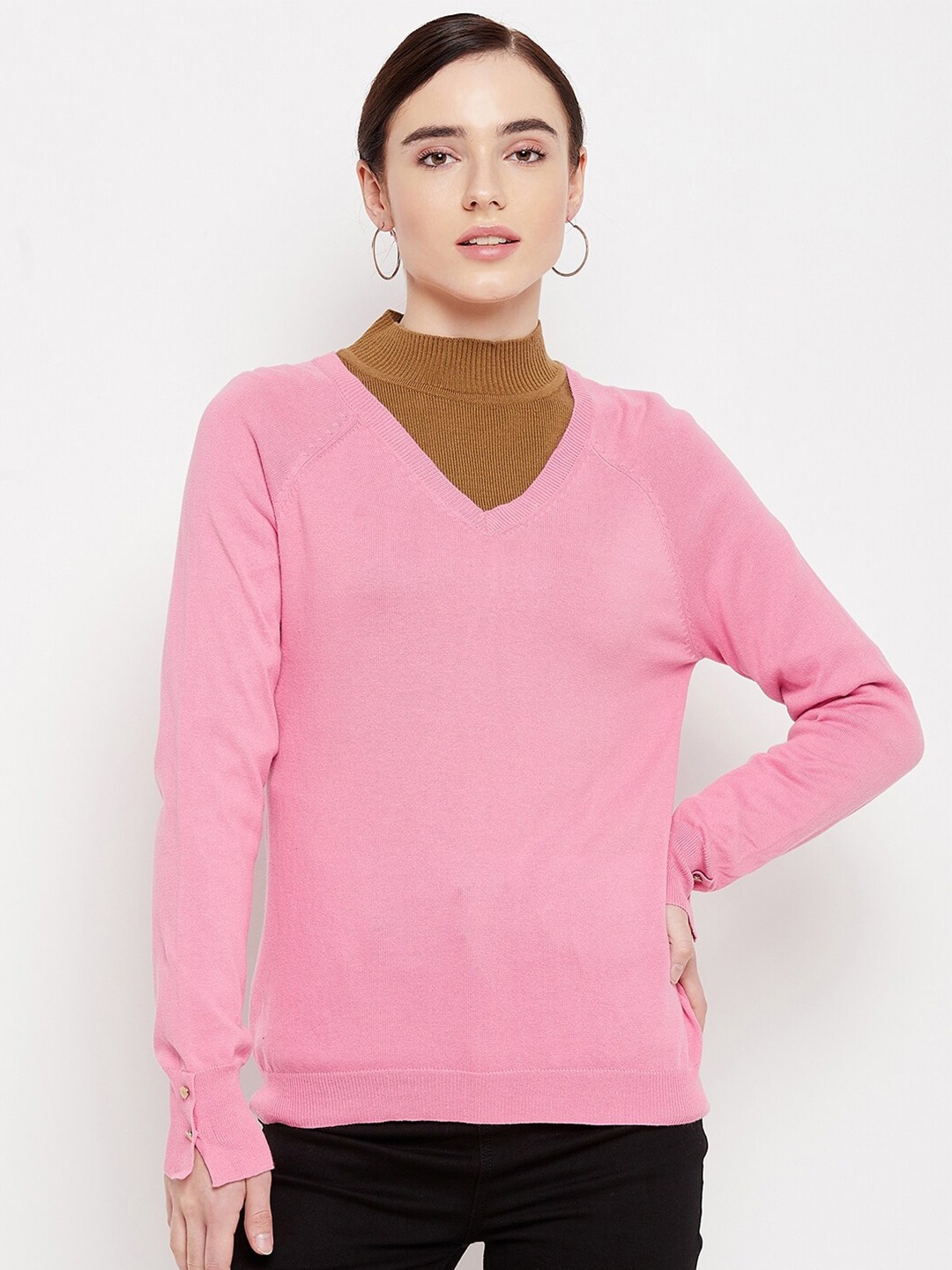

Madame Women Pink Solid Pullover