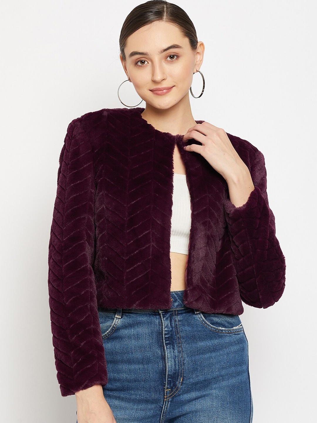 

Madame Women Maroon Solid Open Front Blazer