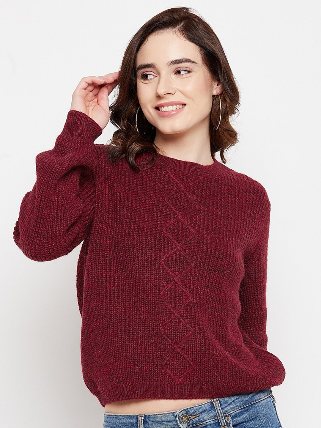 

Madame Women Red Cable Knit Pullover