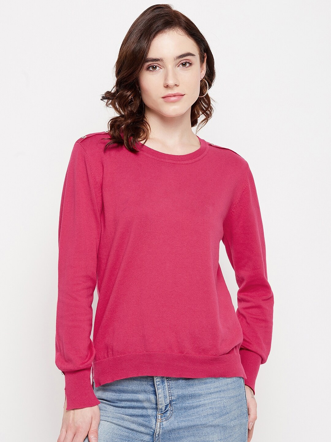 

Madame Women Pink Solid Acrylic Pullover