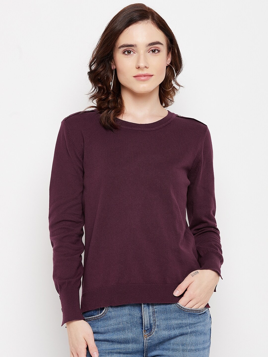 

Madame Women Maroon Solid Acrylic Pullover