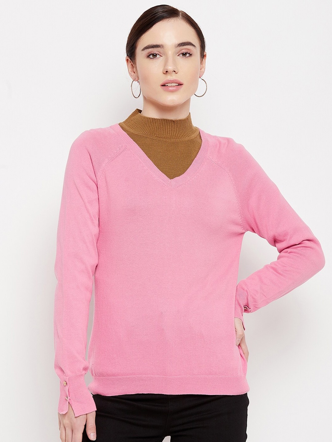 

Madame Women Pink Solid Pullover