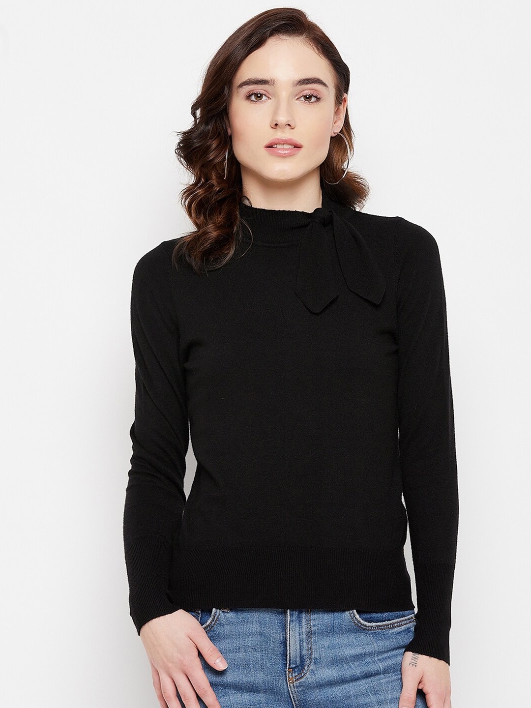 

Madame Women Black Solid Pullover