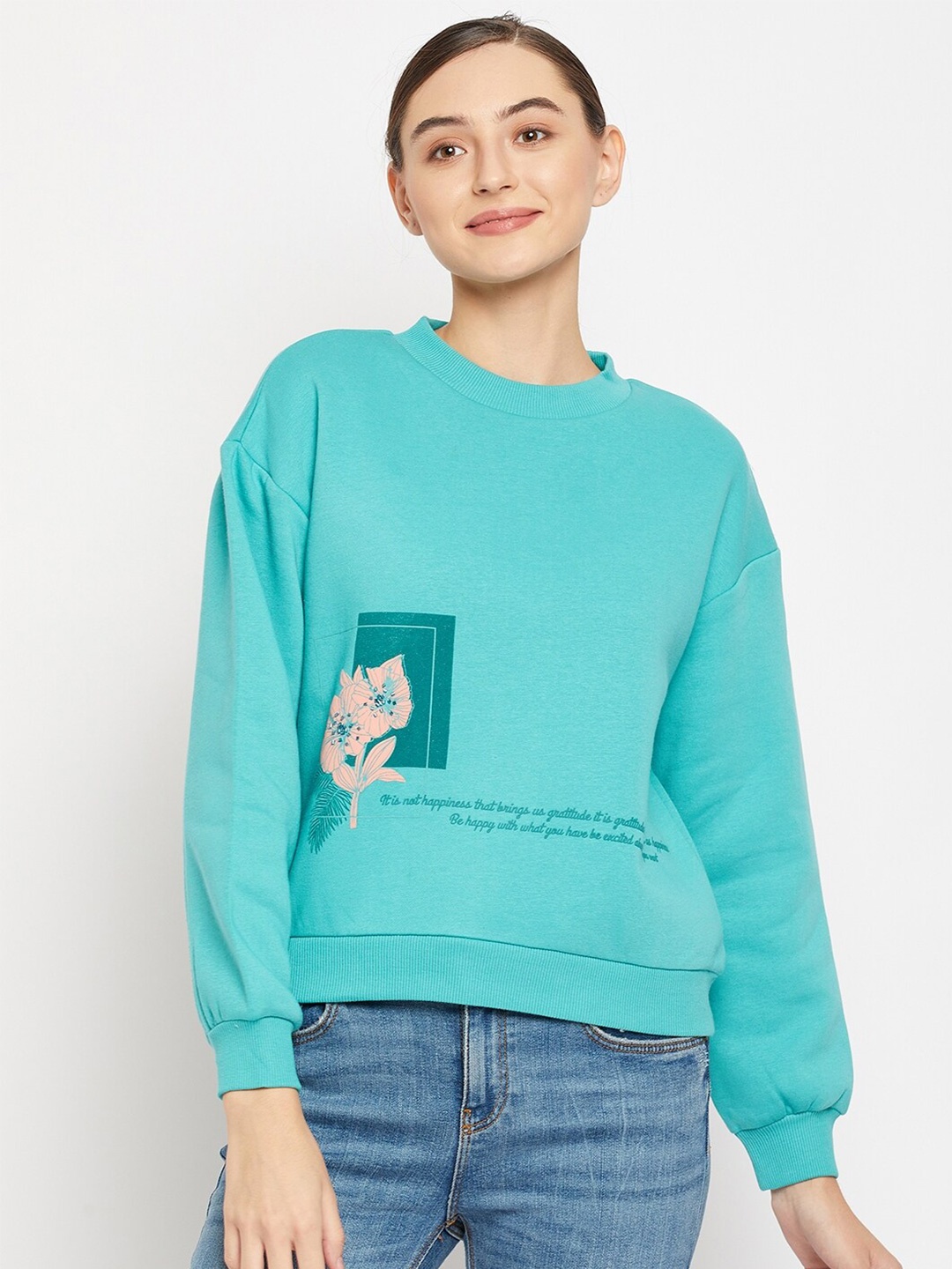 

Madame Women Printed Cotton Sweatshirt, Blue