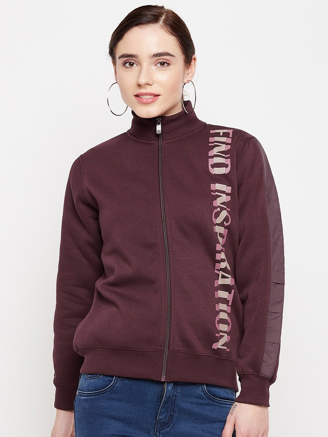 

Madame Women Maroon Printed Cotton Sweatshirt