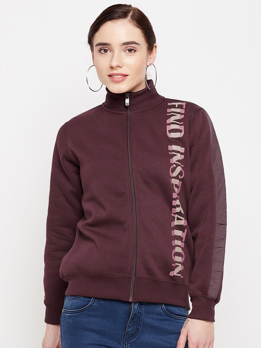 

Madame Women Maroon Printed Sweatshirt