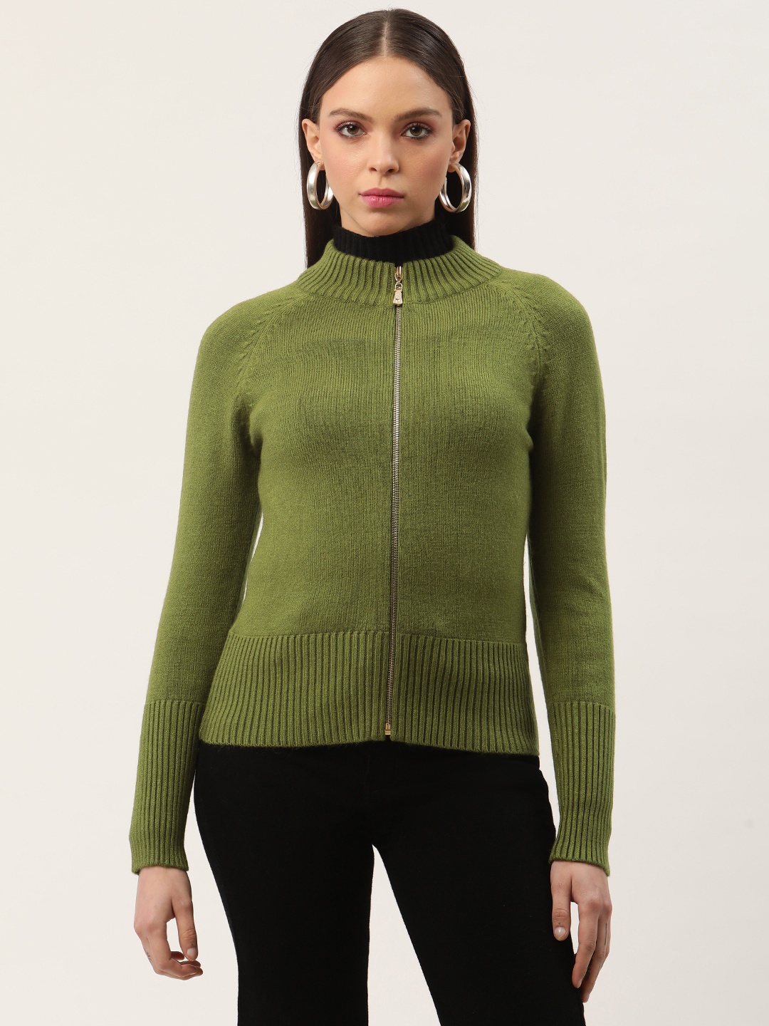 

Madame Women Ribbed Cardigan, Olive