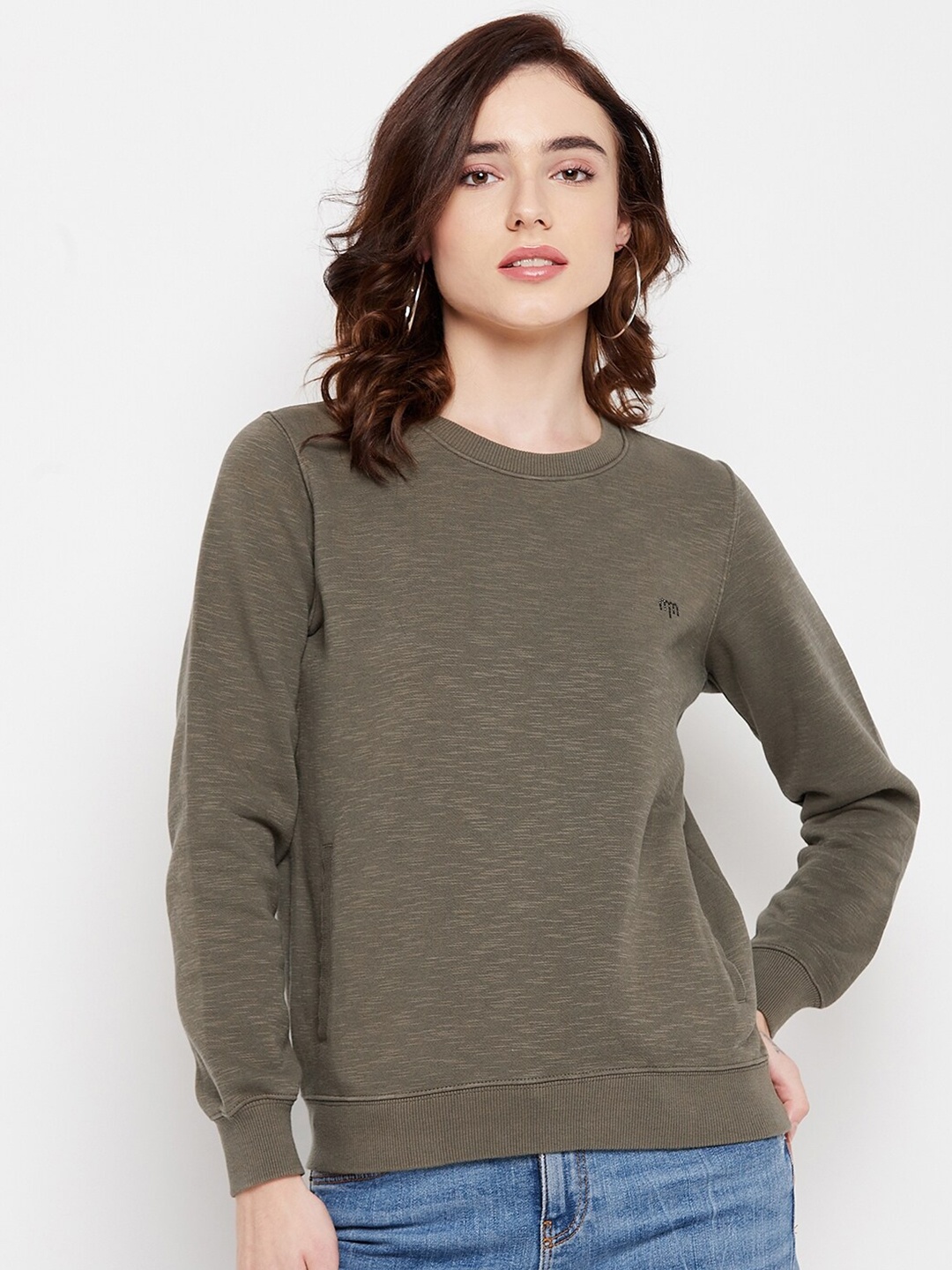 

Madame Women Olive Green Assorted Solid Pullover Sweatshirt