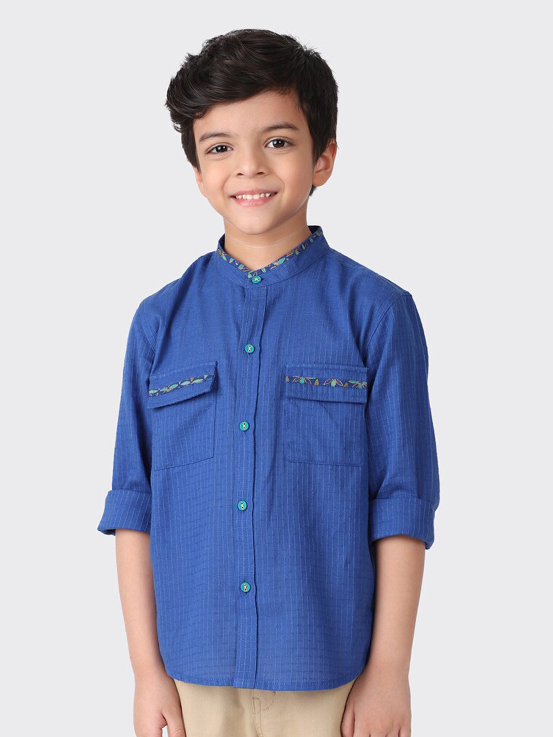 

Fabindia Boys Blue Micro Checked Cotton Casual Shirt