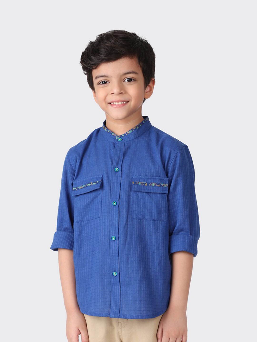 

Fabindia Boys Blue Self Design Cotton Casual Shirt