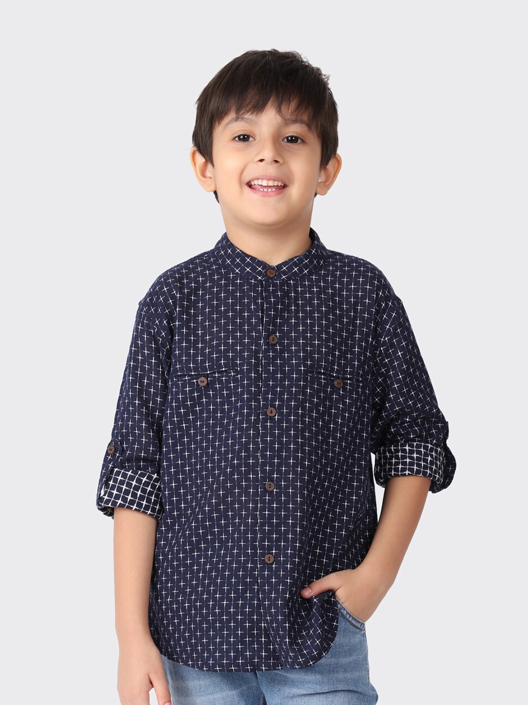 

Fabindia Boys Blue Printed Casual Cotton Shirt