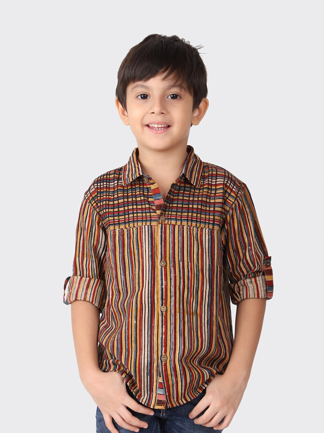 

Fabindia Boys Maroon & Yellow Striped Casual Shirt