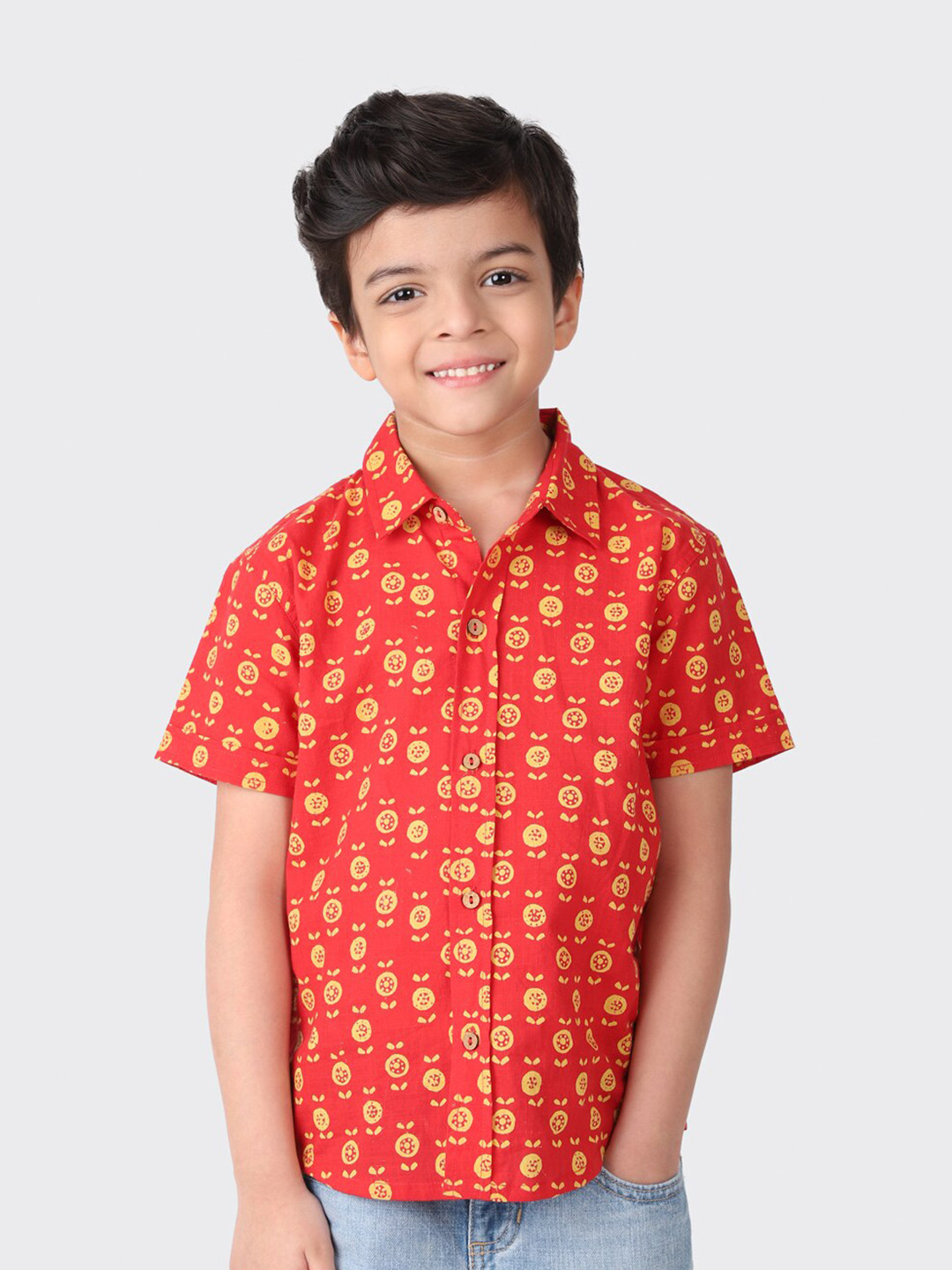 

Fabindia Boys Red Printed Cotton Casual Shirt