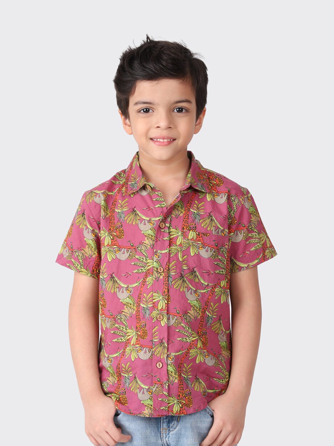 

Fabindia Boys Purple & Yellow Printed Cotton Casual Shirt