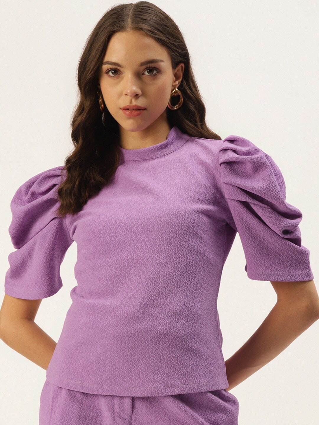 

Zastraa Women Lilac Solid Power Shoulders Top, Lavender