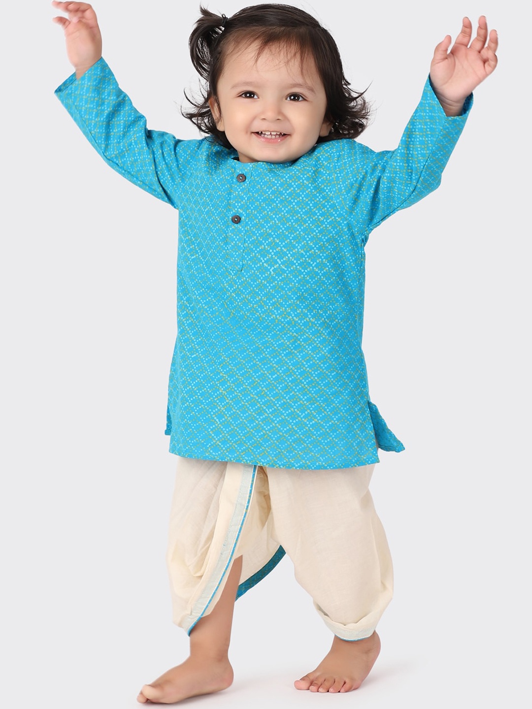 

Fabindia Boys Blue Printed Pure Cotton Kurta with Dhoti Pants