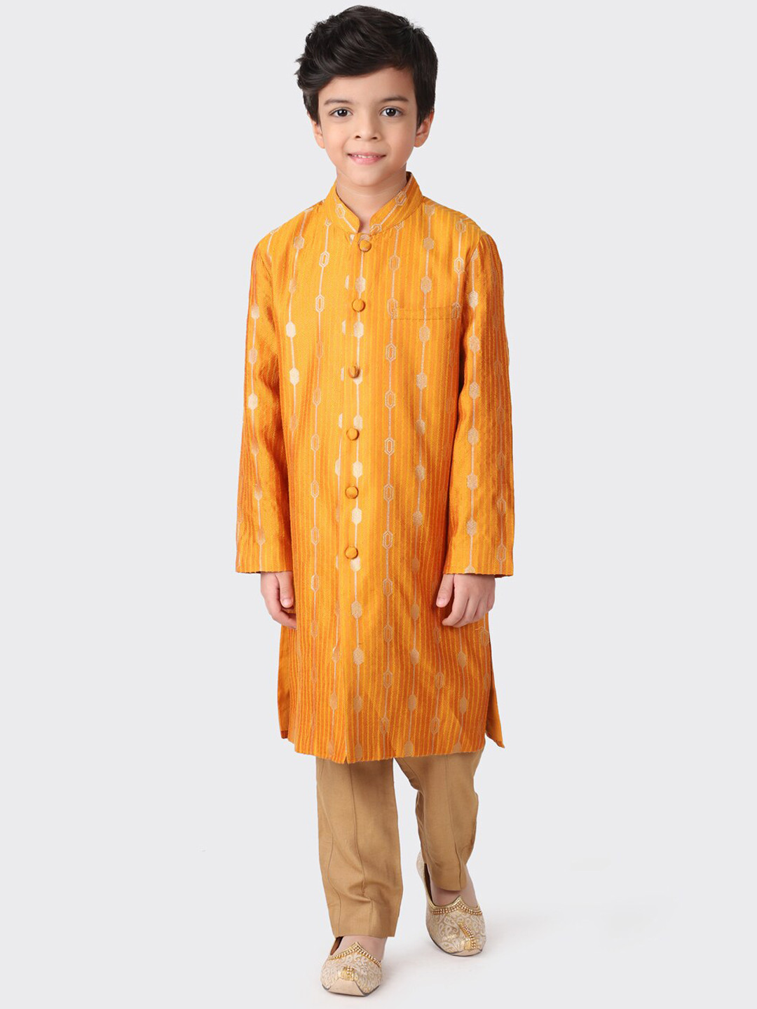 

Fabindia Boys Mustard & Beige Yellow Printed Kurta with Trousers