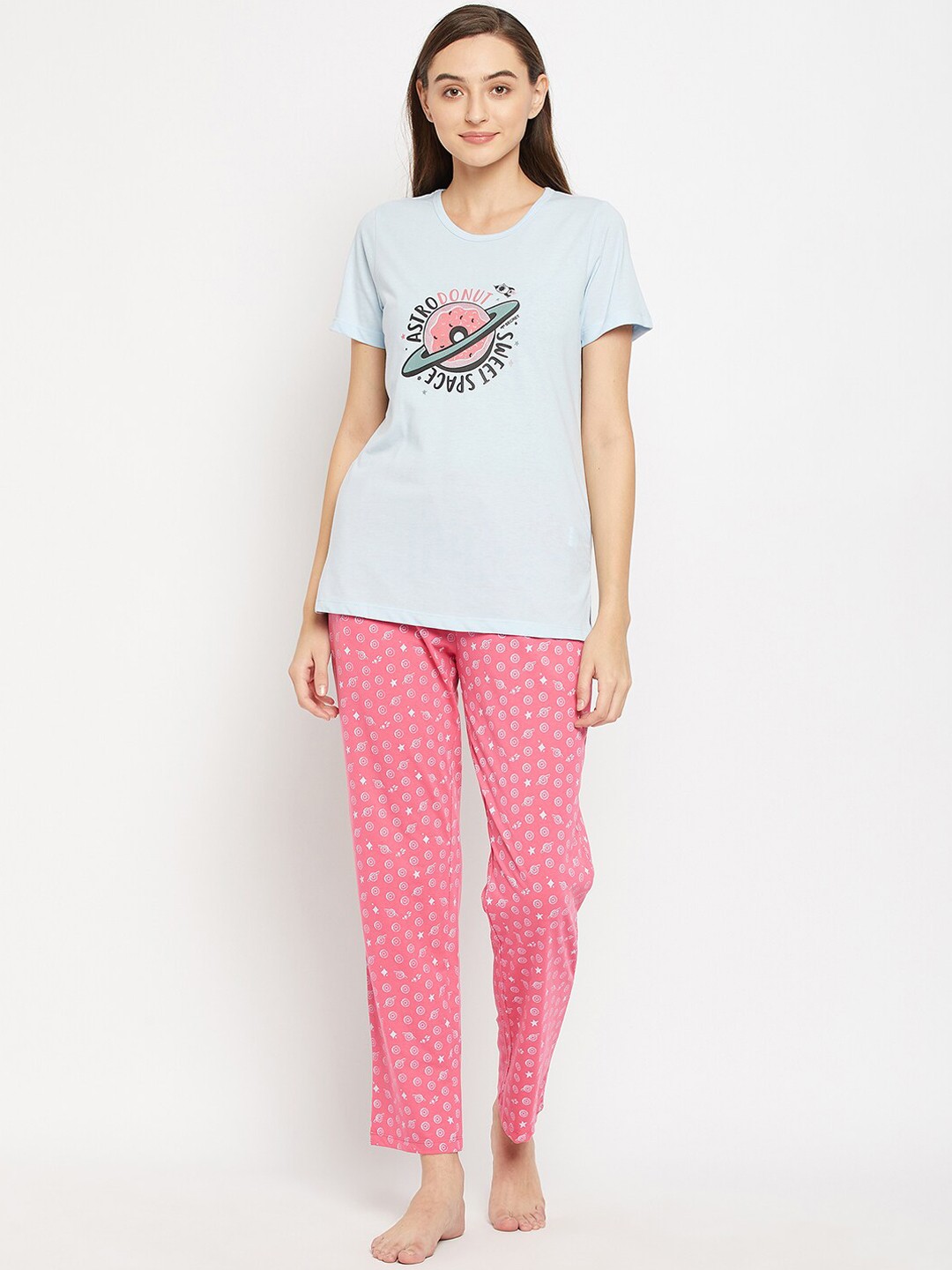 

MADAME M SECRET Women Blue & Pink Printed Night suit