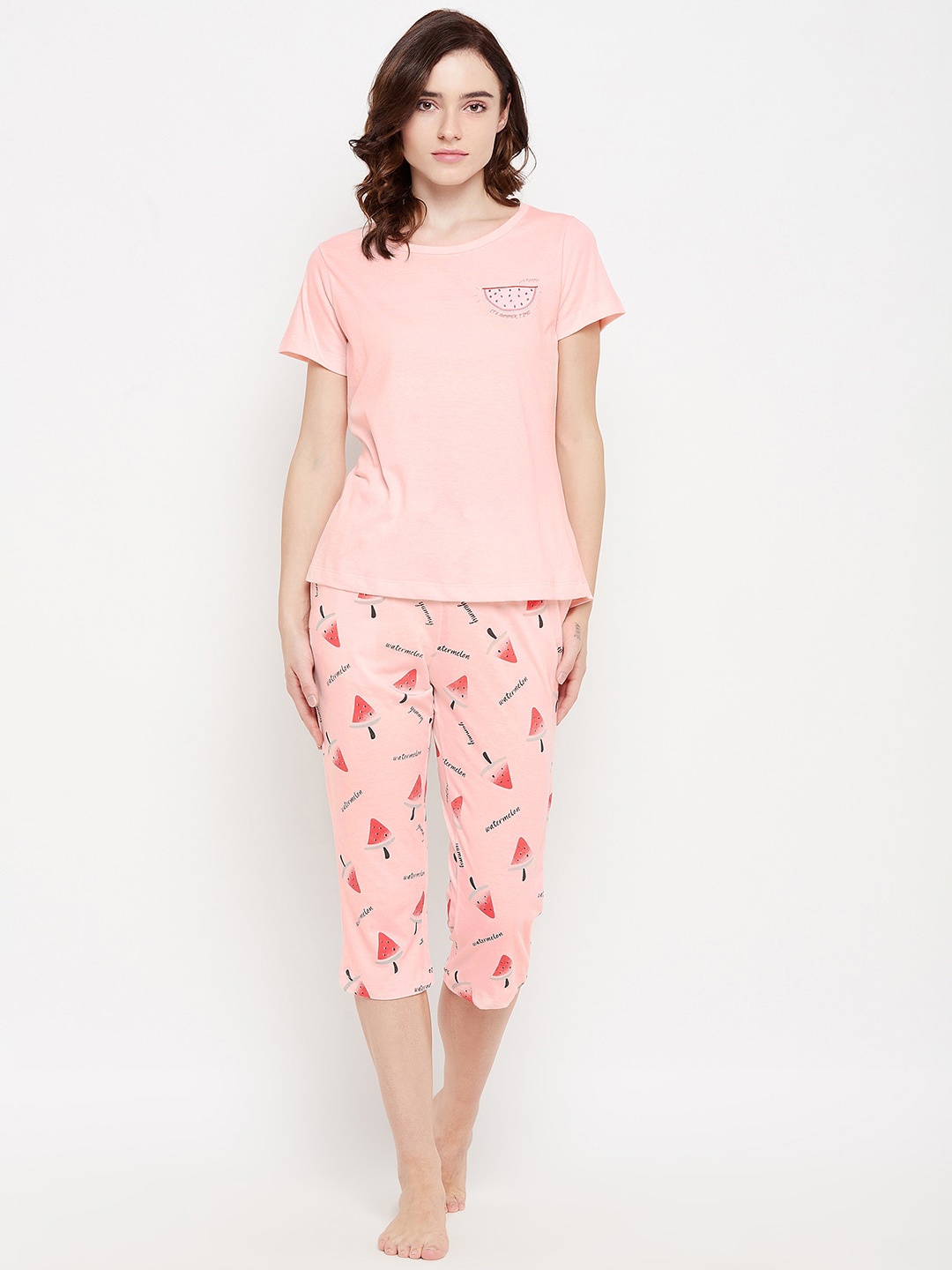 

MADAME M SECRET Women Peach-Coloured & Red Solid Night suit