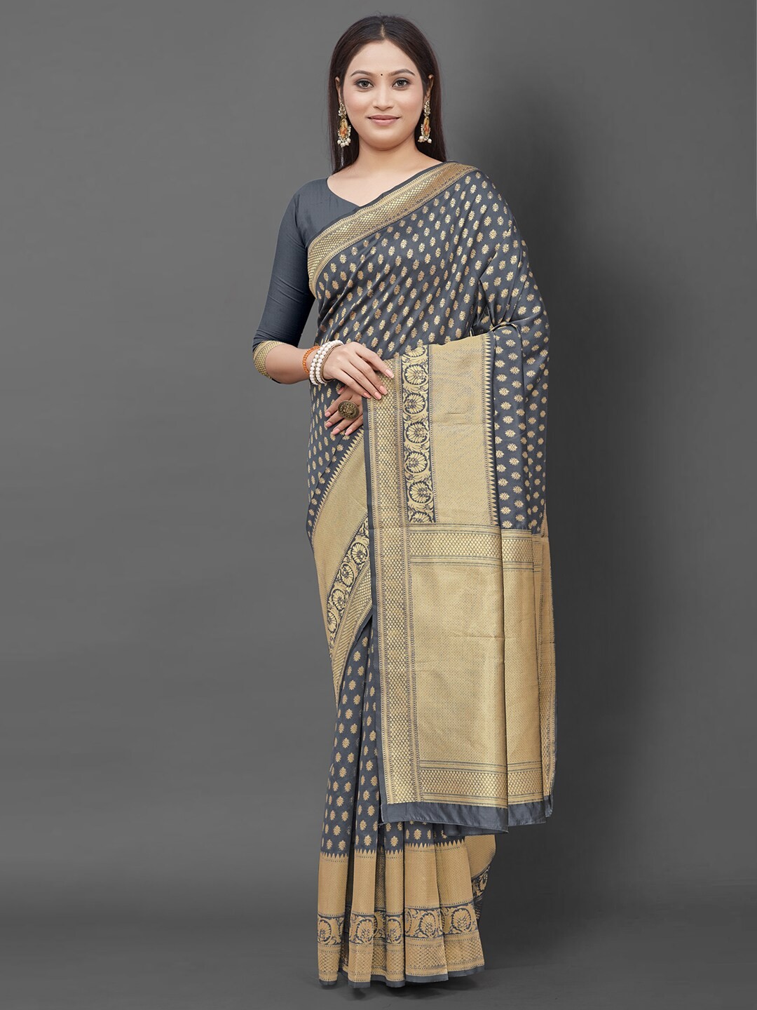 

Mitera Grey & Gold-Toned Woven Design Zari Silk Blend Saree