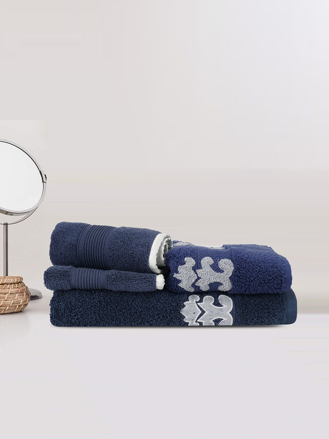 

LUSH & BEYOND Set Of 4 Blue Solid Pure Cotton 500 GSM Bamboo Towels Set