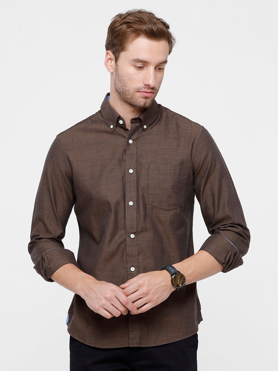 

Double Two Men Brown Slim Fit Casual Shirt